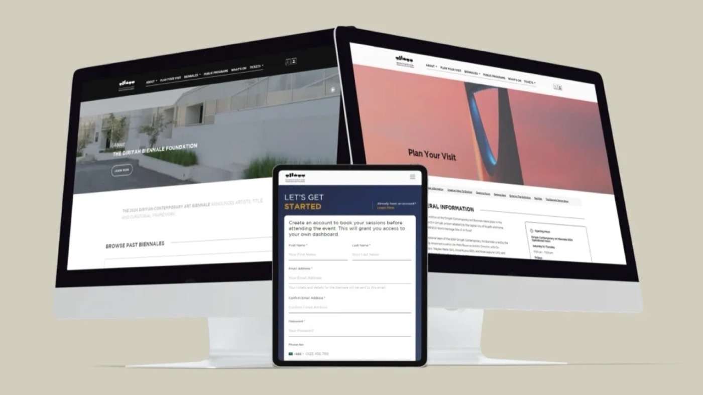 Diriyah Biennale Foundation: presentation mockup of the website and ticketing platform
