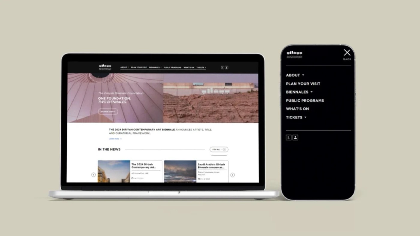 Diriyah Biennale Foundation: presentation mockup of the website and ticketing platform