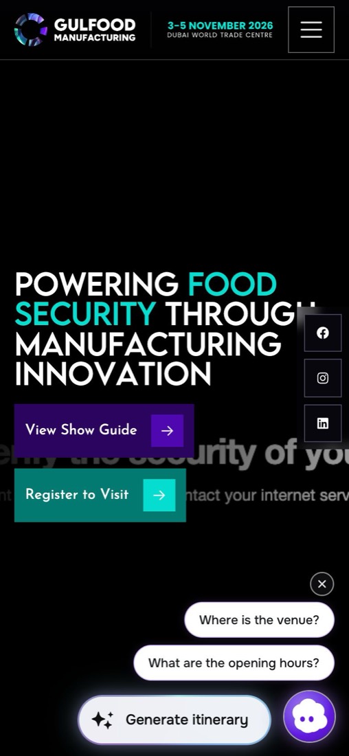 Gulfood Manufacturing: the live site on a phone