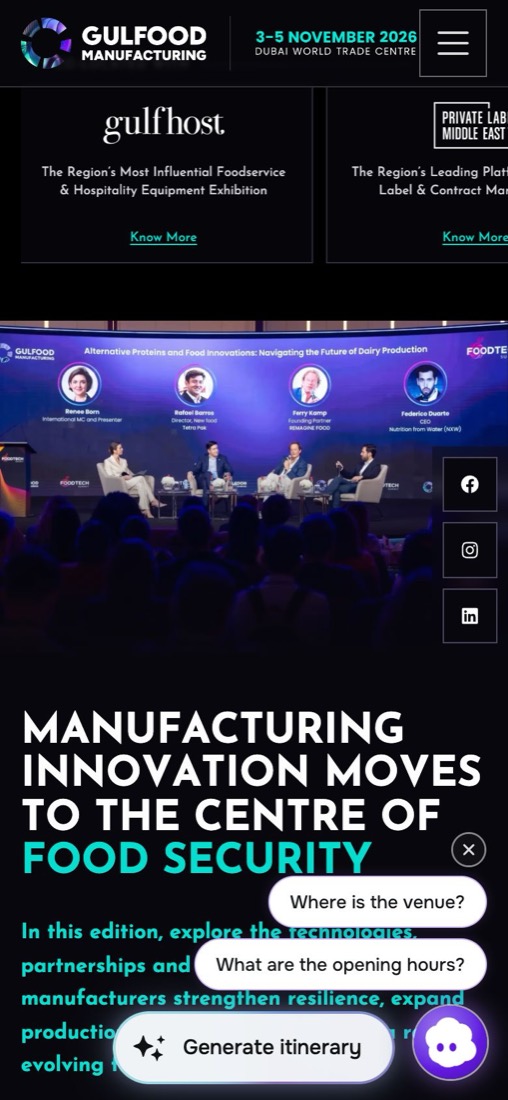 Gulfood Manufacturing: the live site on a phone