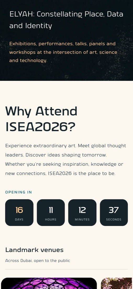 ISEA2026 Dubai: the live site on a phone