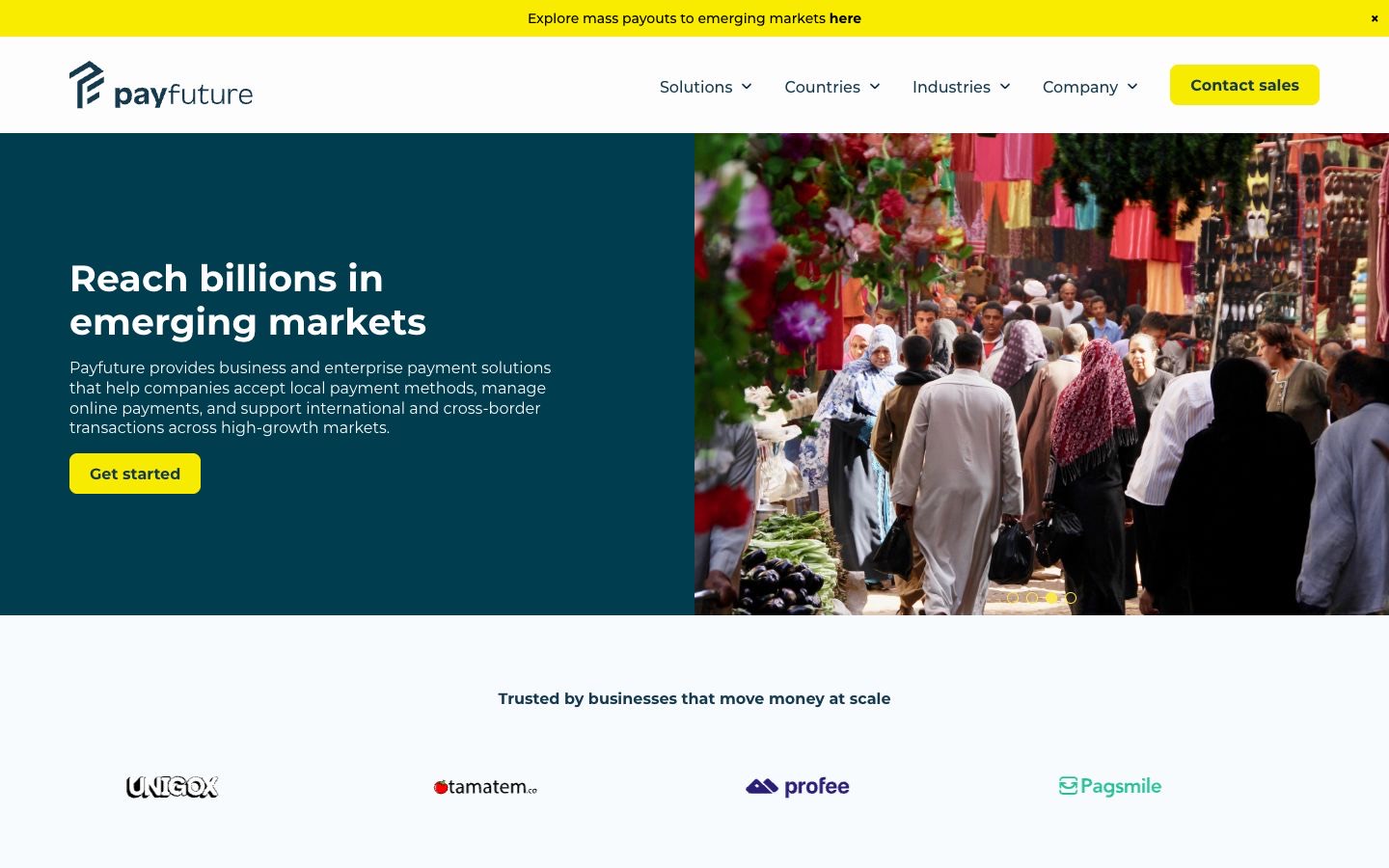 PayFuture: the live site on desktop