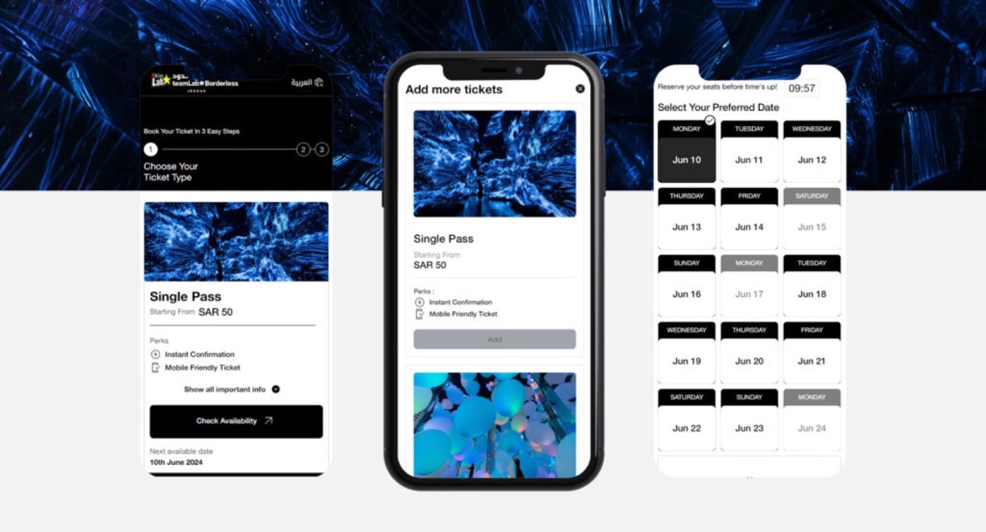 teamLab Borderless Jeddah: presentation mockup of the ticketing platform