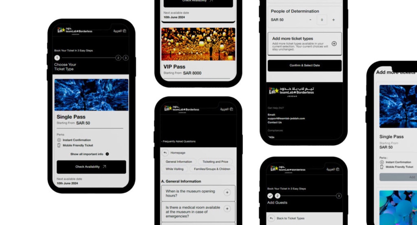 teamLab Borderless Jeddah: presentation mockup of the ticketing platform