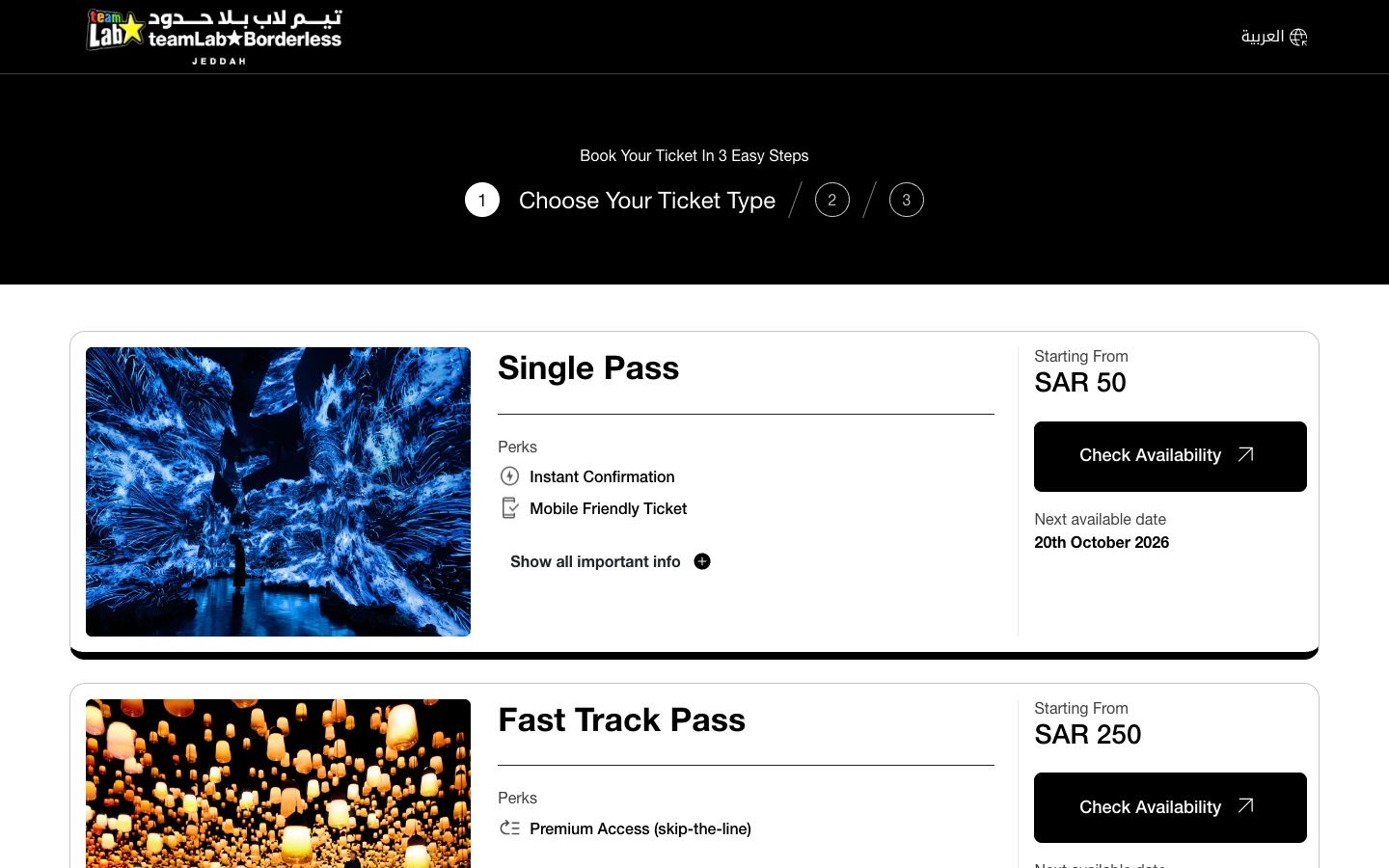teamLab Borderless Jeddah: the live site on desktop